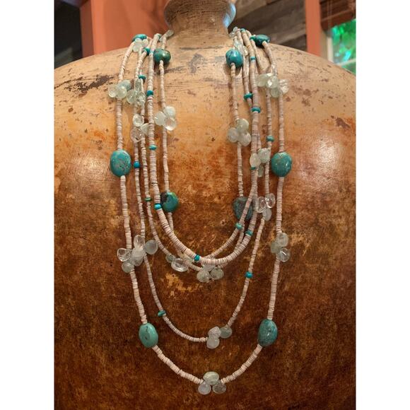 Jay King Multi Strand Heishi Bead, Turquoise and Quartz Necklace - Picture 1 of 5